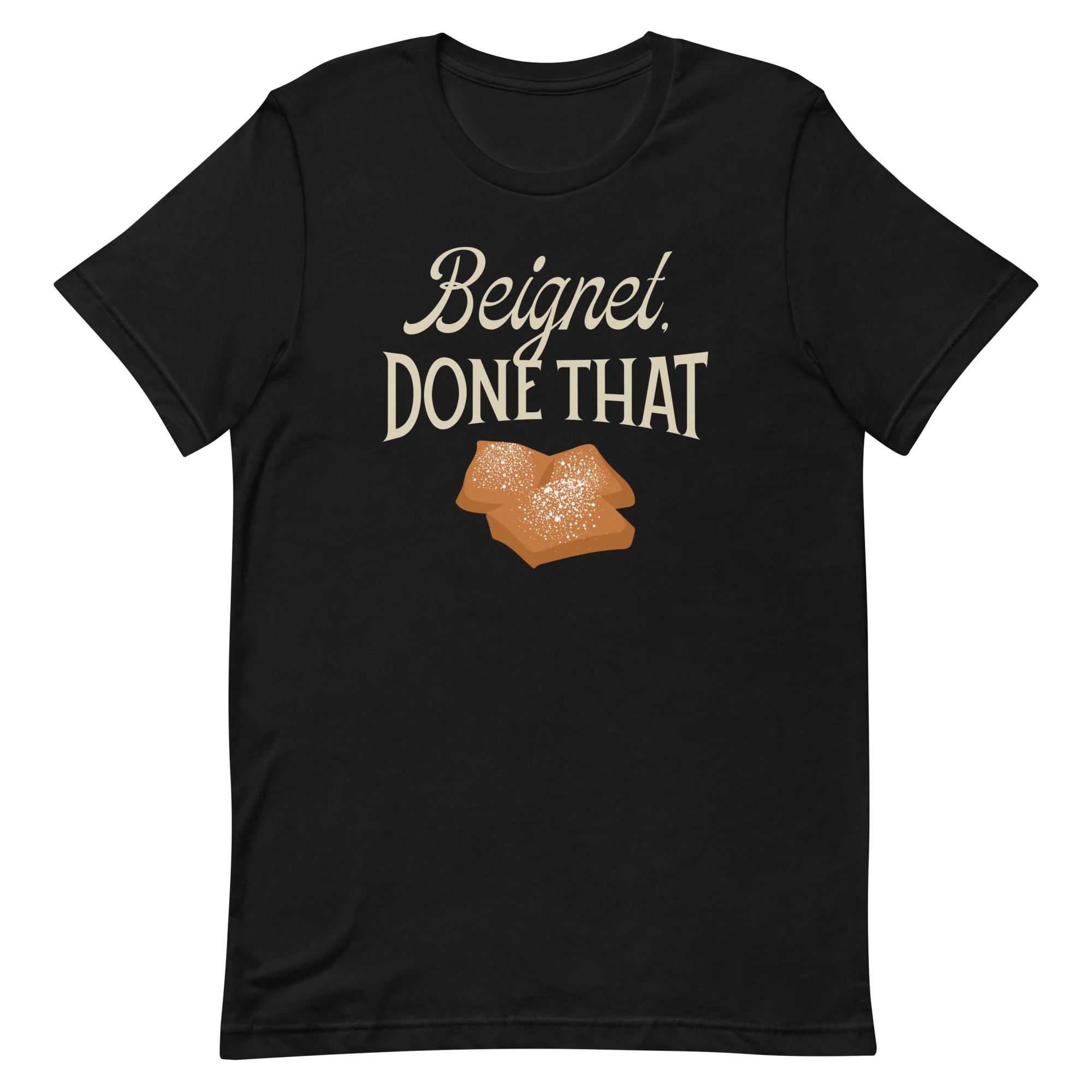 Conan O'Brien Needs A Friend: "Beignet, Done That” T-shirt (Black) - Image 2